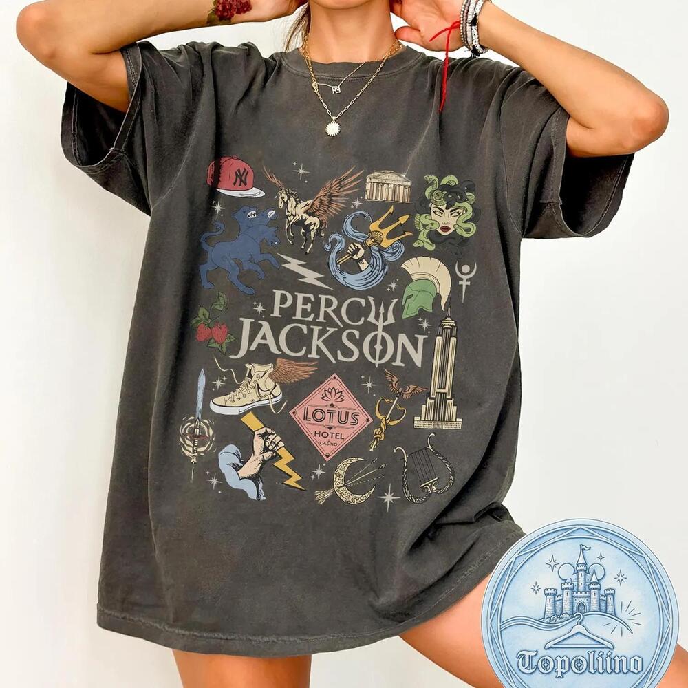 Percy Jackson Olympians Lotus Hotel Camp Half Blood Greek Mythology T Shirt
